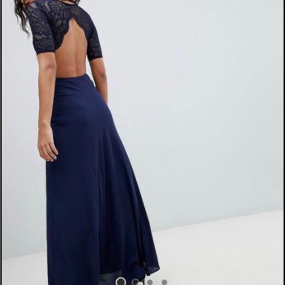 John Zach Lace Open Back Maxi Dress in Navy Blue - Picture 4 of 4